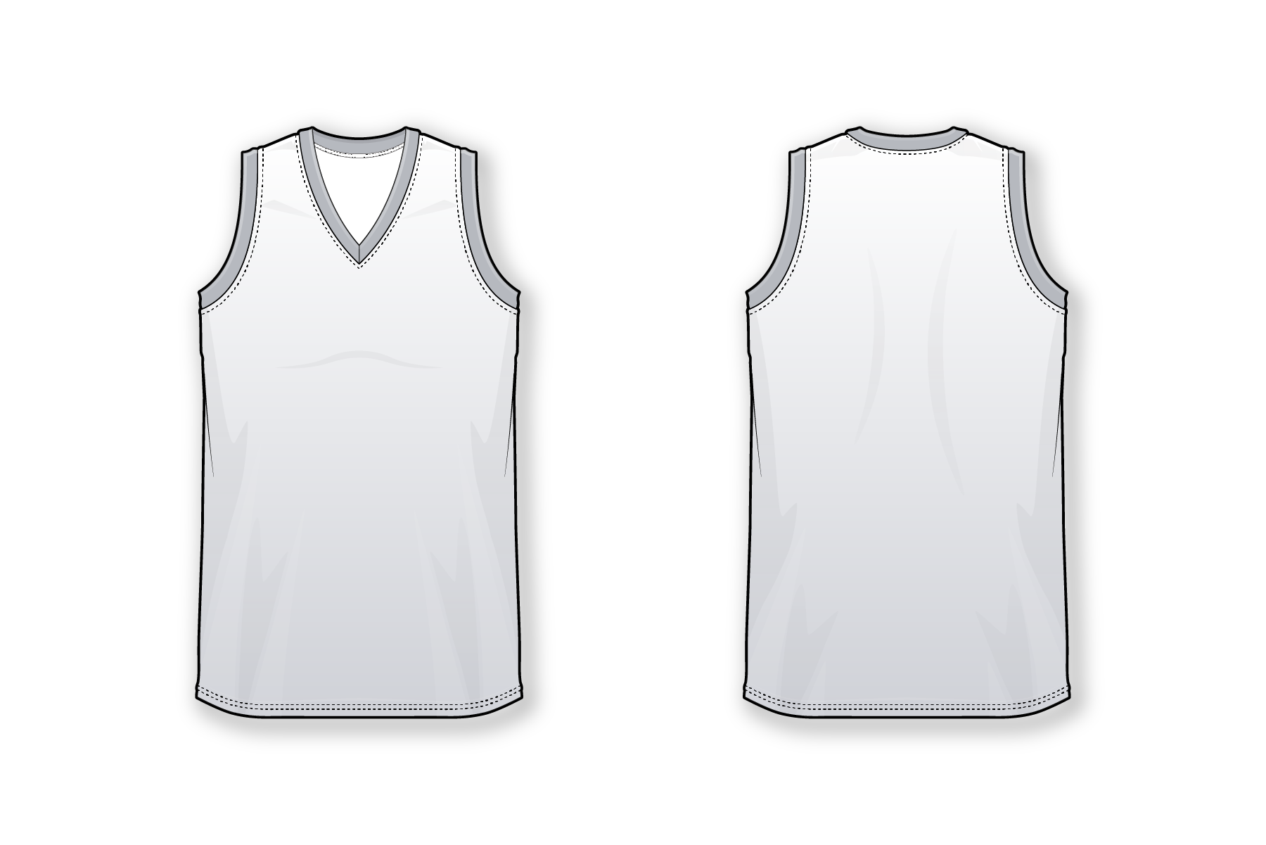 Men's basketball tank with banded V-neck. Sublimation printing on custom-designed T-shirts.